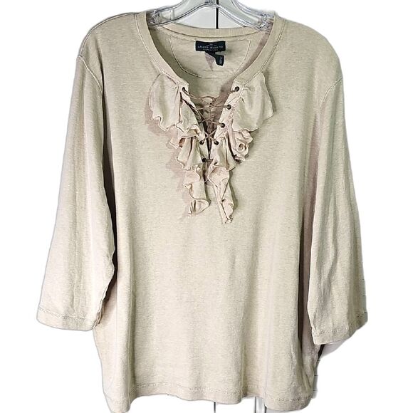 Blouse By Raulph Lauren Lauren Jeans Co Cotton Blend Beige Plus Size 3X - Picture 1 of 5